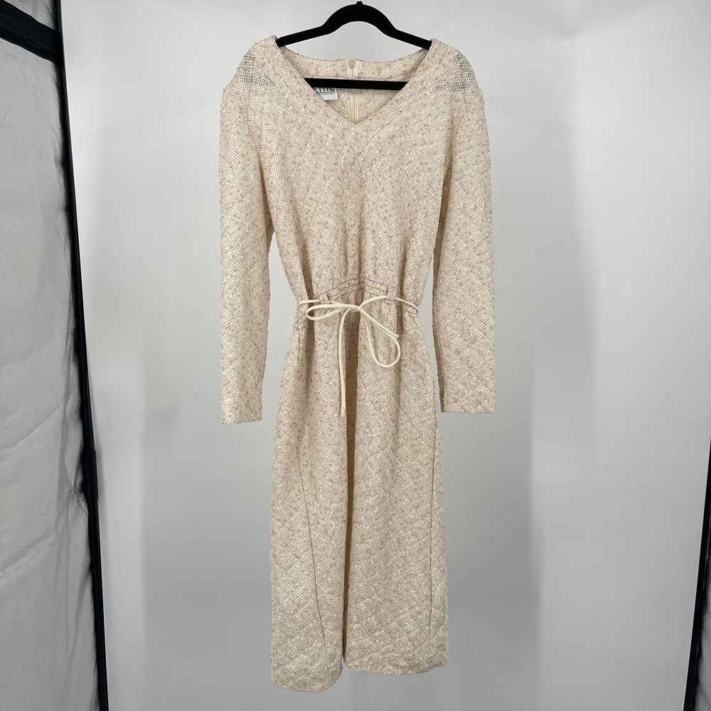 Vintage 70s Leslie Fay Boho Wool Knit Midi Dress 8 M Marled Prairie Lagom Retro